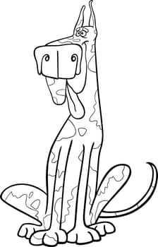 Cartoon Illustration of Funny Purebred Spotted Harlequin Dog for Coloring Book