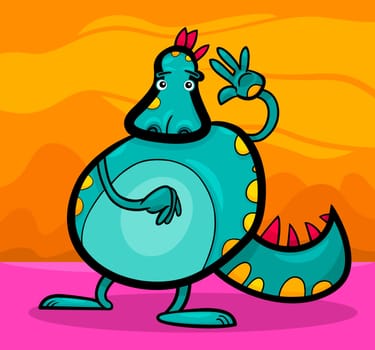 Cartoon Illustration of Funny Colorful Fairytale Dragon Character Creature in Fantasy World