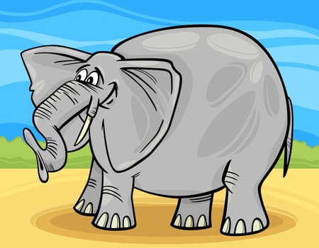 Cartoon Illustration of Funny Gray African Elephant