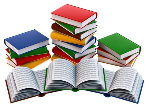 Group of open school books for education