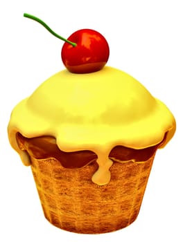 rendered cake with cherry as a sweet dessert