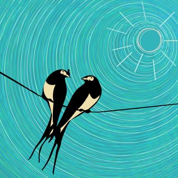 Swallows love card, graphic art