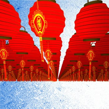 Nice background with chinese lanterns and birdcage