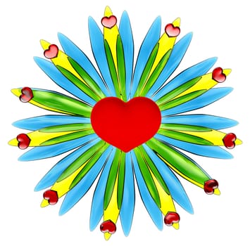 Set of hearts in leaves with water drops as symbol of love