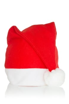 Santa's red hat with reflection on white background