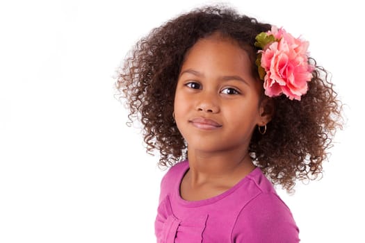 Portrait of a cute young African Asian girl,isolated on white background