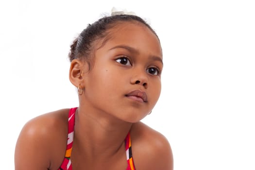 Portrait of a cute young African Asian girl,isolated on white background