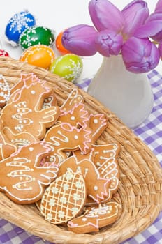 Easter - Homemade Ginger Breads, Handmade Painted Eggs and Violet Tulips