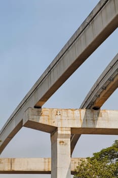 Stanchion and track of a section the monorail construction in Bombay India. Shot location Chembur urban district of Mumbai