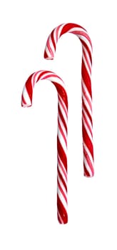 Two candy canes isolated on white background. Christmas, holiday concept. Space for copy. Useful as greeting card. Clipping path included.