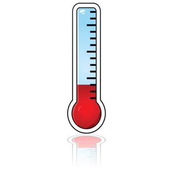 Glossy illustration showing a thermometer reflected over a white background