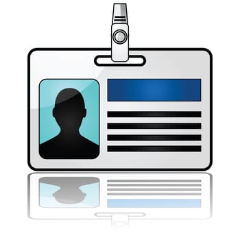 Glossy illustration showing a name tag reflected on a white background
