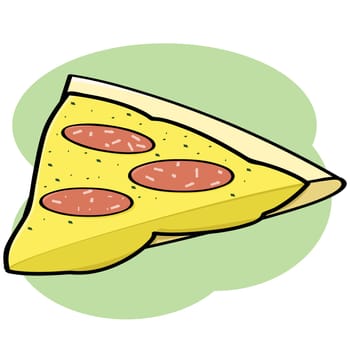 Cartoon illustration showing a pepperoni and cheese pizza slice
