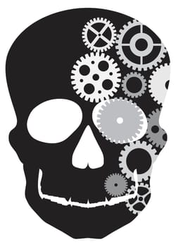 Front Facing Skull Silhouette with Mechanical Gears Illustration Isolated on White Background