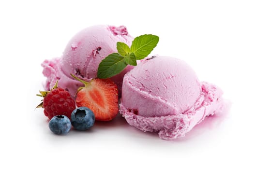 Blueberry ice cream isolated close up shoot