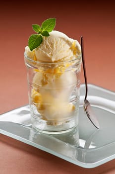 Vanilla ice cream in glass close up shoot