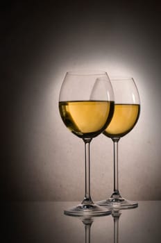 Two glasses of white wine close up
