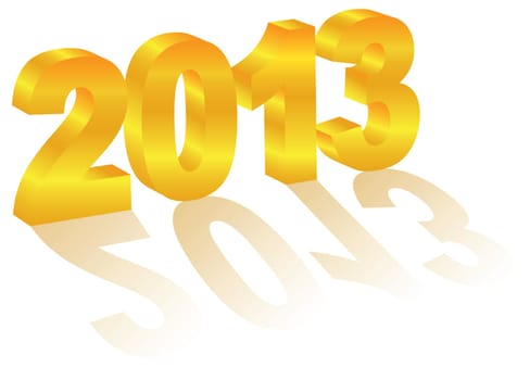 2013 Happy New Year 3D Gold Numbers with Long Shadows Isolated on White Background