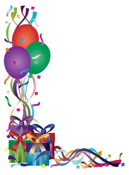 Birthday Presents with Colorful Ribbons and Confetti Border Background Illustration
