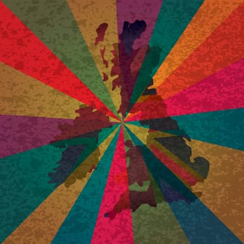 UK Great Britain England Jack Union Flag in Map Silhouette with Colorful Rays and Texture Background Illustration