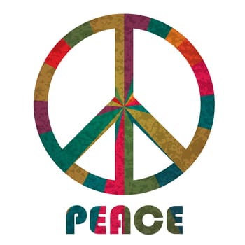Peace Symbol and Text Silhouette with Rays Pattern Isolated on White Background Illustration