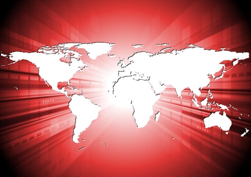 Red tech background with world map