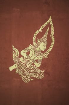 deva mural in temple pavillion ,vintage photo style