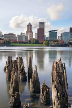 Portland Oregon Downtown City Skyline from the Waterfront of Willamette River