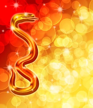 2013 Happy Chinese New Year Golden Snake with Blurred Bokeh Background Illustration