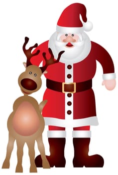 Santa Claus with Reindeer Isolated on White Background Illustration