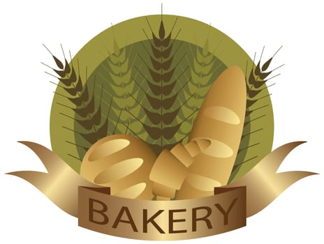 Bakery with Wheat Stalks French Bread Loaf and Croissant Pastry Label Illustration