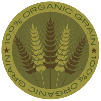 Wheat Grain Stalk with 100% Organic Grain Label Illustration