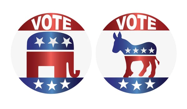 Vote Republican Elephant and Democrat Donkey Buttons Illustration