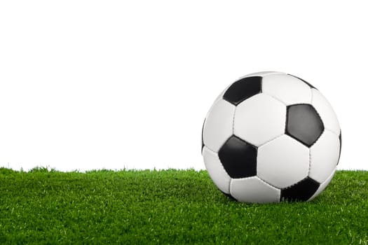 a soccerball on a green meadow