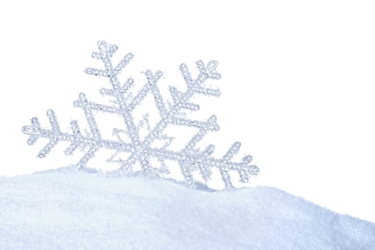 ICE CRYSTAL IN THE SNOW AGAINST WHITE BACKGROUND