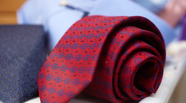 Red necktie on a shirt