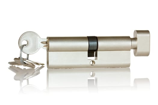 Lock with the keys on white background