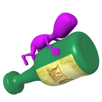 Right side view pink puppet holding after bottle