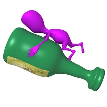 Leftt side view pink puppet holding after bottle