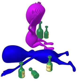 Side view puppet have headache after drinking party
