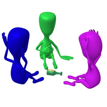 Front view puppet play game with rum bottle
