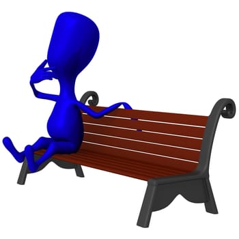 Front view puppet make thoughts on park bench