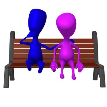 Front view blue puppet consolation another on bench
