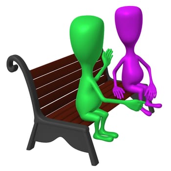 Side view puppet on bench keeping inclusive conversation