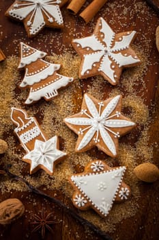 Christmas gingerbread cookies with nuts and spices