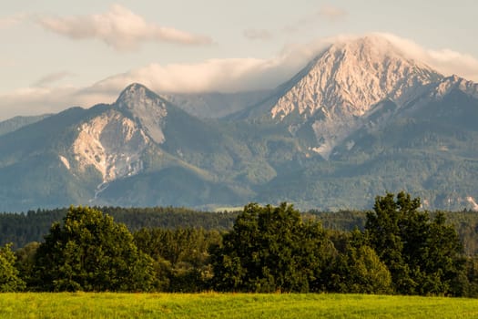 View to Mt. Kepa (Mittagskogel in german) in the Karawanks at the border to Slovenia.