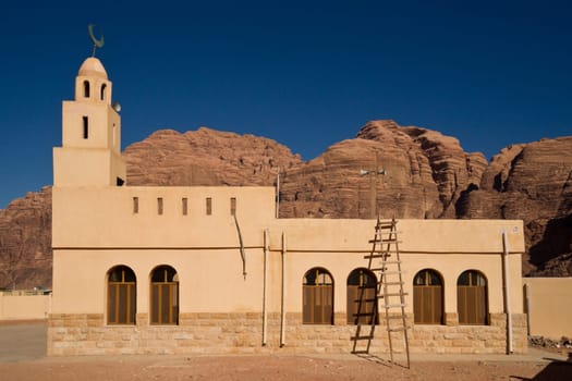 A little mosque in the bedouin settlement Rum Village in Jordan's Wadi Rum Dessert