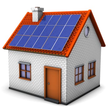 House with solar panels on the white background.