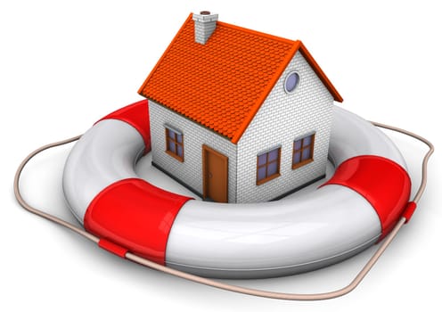 A big lifebelt with a house on the white background.
