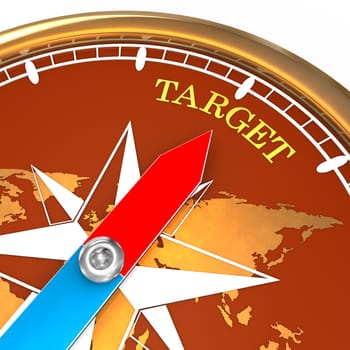 Golden compass with text "target"". White background."